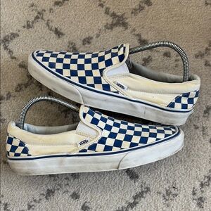 vans slip on checkered board blue white mens shoes